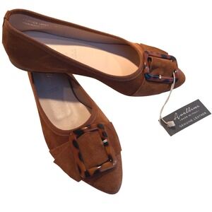 Avellim Genuine Leather Suede Brown Flats Buckle Made In Italy 38/7.5 Old Money